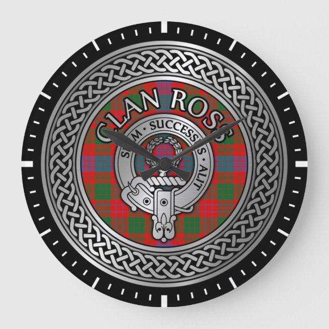 Clan Ross Crest & Tartan Knot Large Clock (Front)