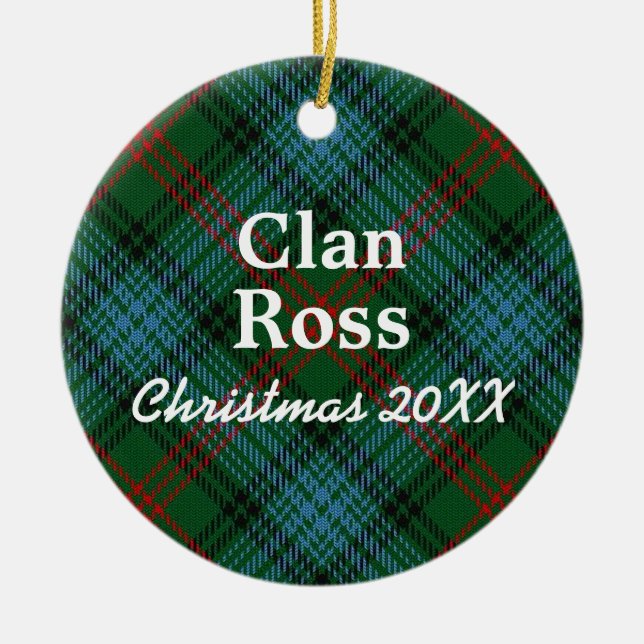 Clan Ross Scottish Tartan Ceramic Tree Decoration (Front)
