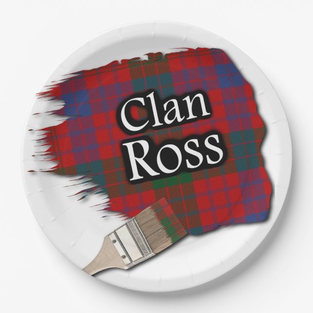 Clan Ross Scottish Tartan Paint Brush Paper Plate (Front)