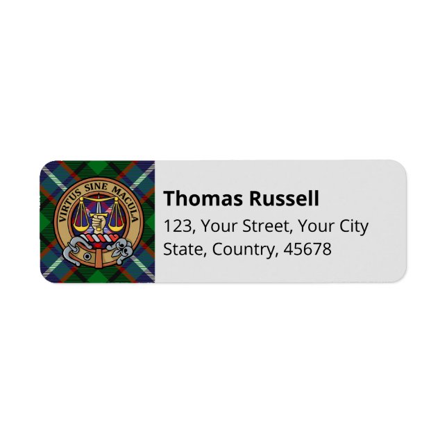 Clan Russell Crest over Tartan (Front)
