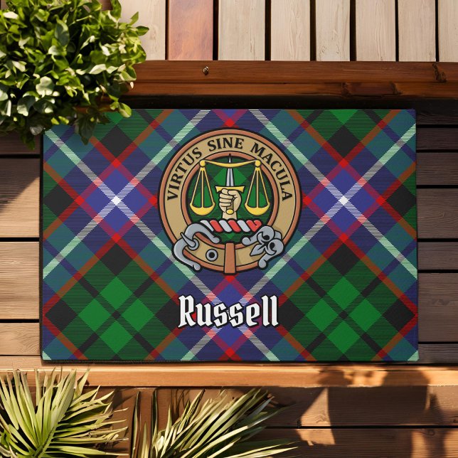 Clan Russell Crest over Tartan Doormat (Creator Uploaded)