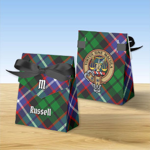 Clan Russell Crest over Tartan Favour Box