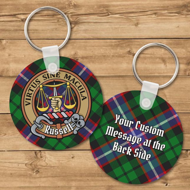 Clan Russell Crest over Tartan Key Ring (Creator Uploaded)