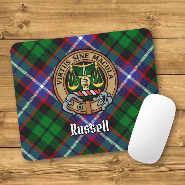 Clan Russell Crest over Tartan Mouse Mat (Creator Uploaded)