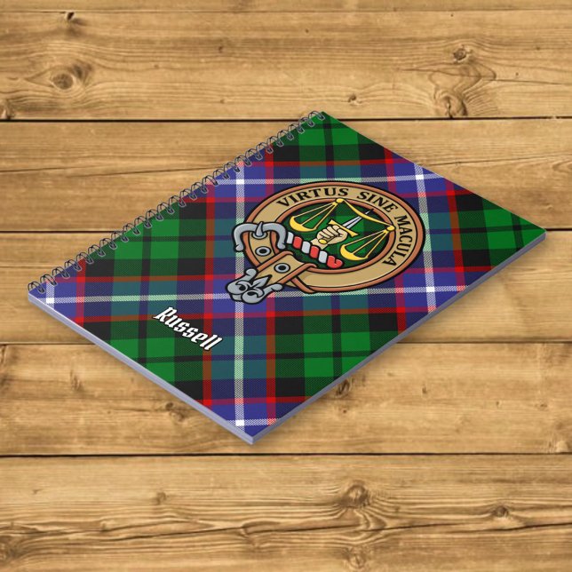 Clan Russell Crest over Tartan Notebook (Creator Uploaded)