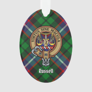 Clan Russell Crest over Tartan Ornament