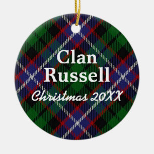 Clan Russell Scottish Tartan Ceramic Tree Decoration