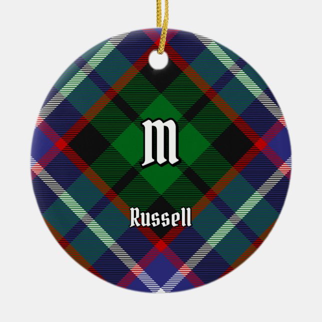 Clan Russell Tartan Ceramic Tree Decoration (Front)