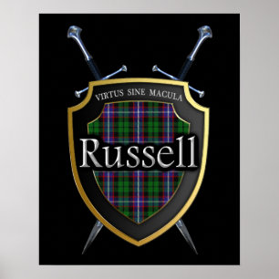 Clan Russell Tartan Shield & Swords Print