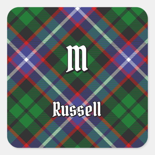 Clan Russell Tartan Square Sticker (Front)
