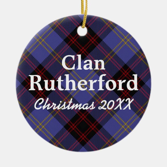 Clan Rutherford Scottish Tartan Ceramic Tree Decoration (Front)