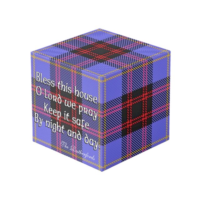 Clan Rutherford Tartan House Blessing Cube (Front Angled)