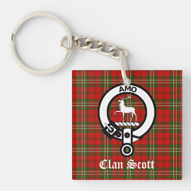Clan Scott Crest Badge and Tartan Key Ring (Front)