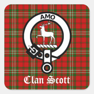 Clan Scott Crest Badge and Tartan Square Sticker