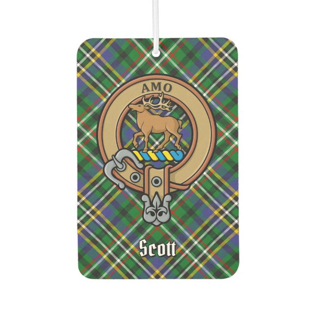 Clan Scott Crest over Green Tartan Air Freshener (Front)