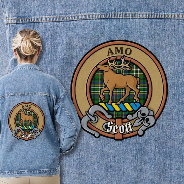 Clan Scott Crest over Green Tartan Denim Jacket (Creator Uploaded)