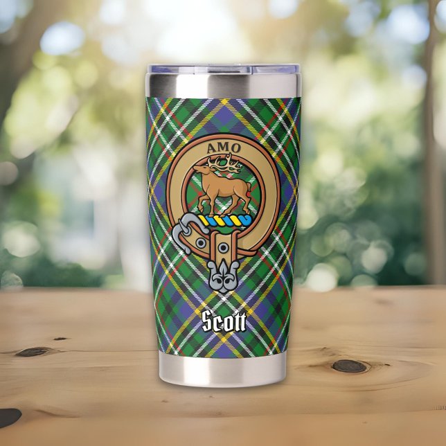 Clan Scott Crest over Green Tartan Insulated Tumbler (Creator Uploaded)