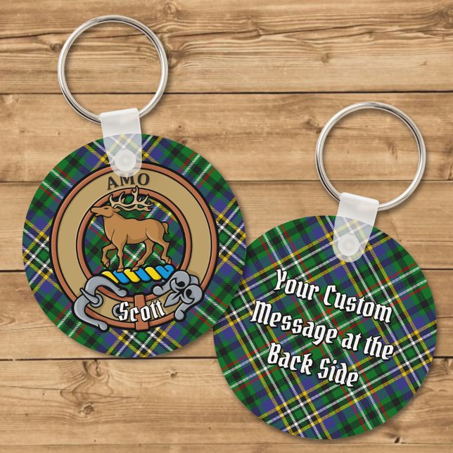 Clan Scott Crest over Green Tartan Key Ring (Creator Uploaded)