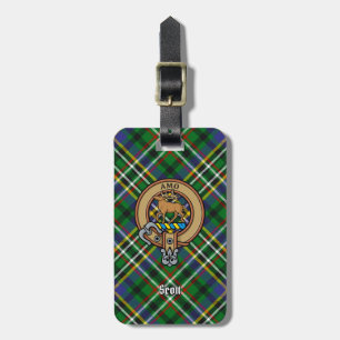 Clan Scott Crest over Green Tartan Luggage Tag