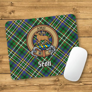 Clan Scott Crest over Green Tartan Mouse Mat