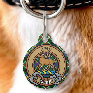 Clan Scott Crest over Green Tartan Pet Tag