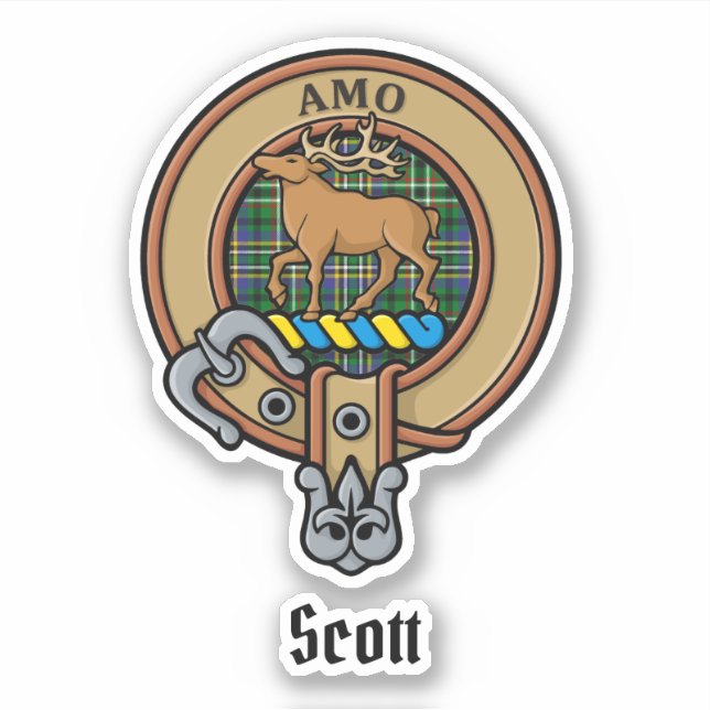 Clan Scott Crest over Green Tartan Sticker (Front)