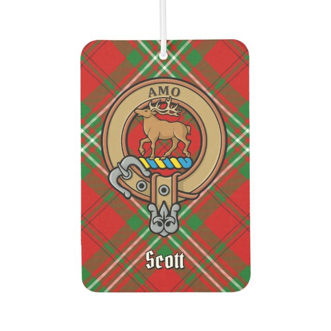 Clan Scott Crest over Red Tartan Air Freshener (Front)