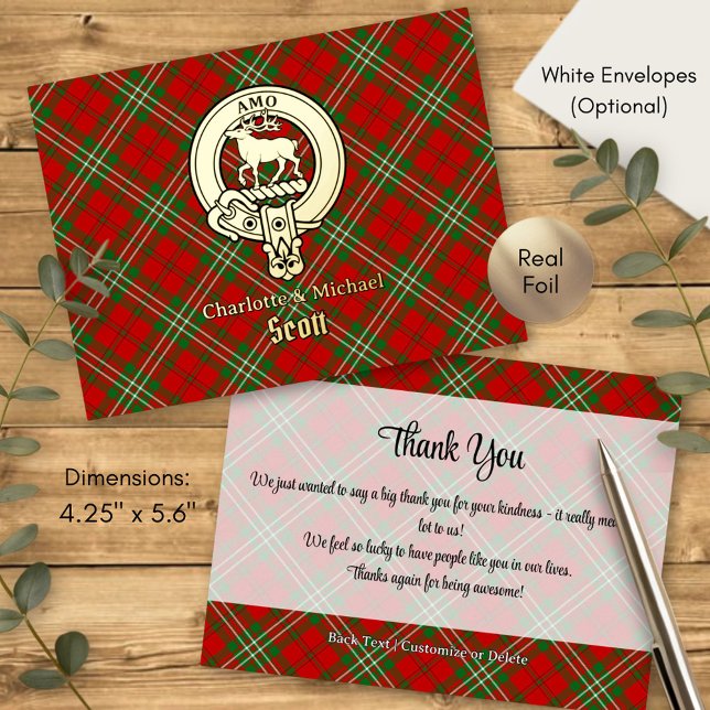 Clan Scott Crest over Red Tartan Foil Invitation Postcard (Creator Uploaded)