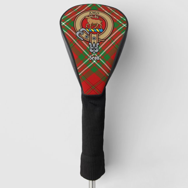 Clan Scott Crest over Red Tartan Golf Head Cover (Front)