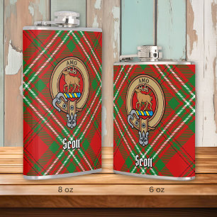 Clan Scott Crest over Red Tartan Hip Flask