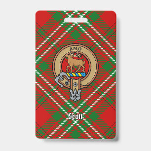 Clan Scott Crest over Red Tartan ID Badge
