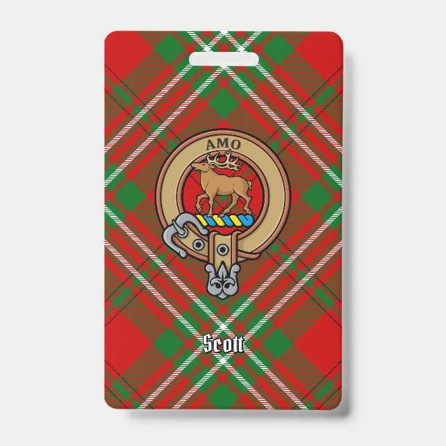 Clan Scott Crest over Red Tartan ID Badge (Front)