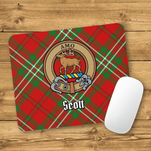 Clan Scott Crest over Red Tartan Mouse Mat