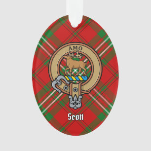 Clan Scott Crest over Red Tartan Ornament