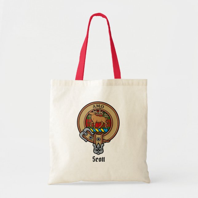 Clan Scott Crest over Red Tartan Tote Bag (Front)