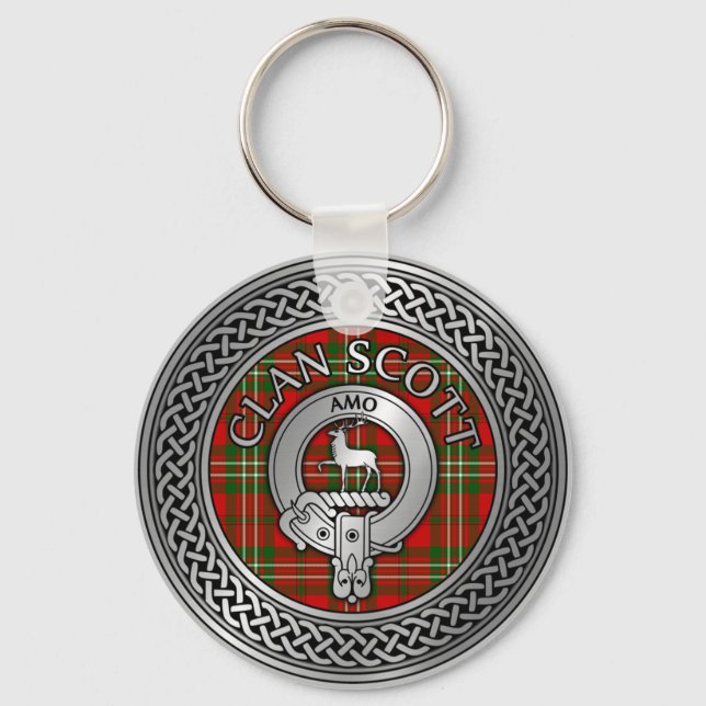Clan Scott Crest & Tartan Knot Keychain (Front)