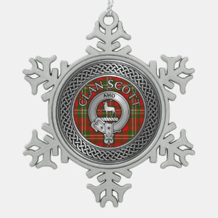 Clan Scott Crest & Tartan Knot Snowflake Pewter Christmas Ornament
