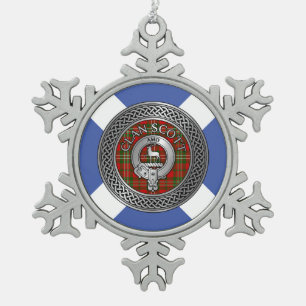Clan Scott Crest & Tartan Knot Snowflake Pewter Christmas Ornament