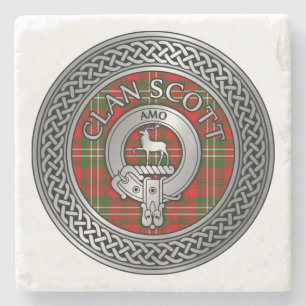 Clan Scott Crest & Tartan Knot Stone Coaster