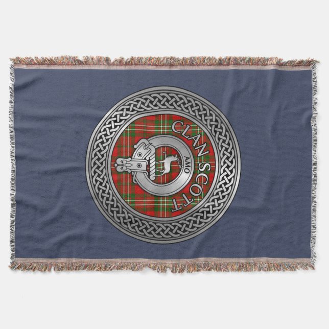 Clan Scott Crest & Tartan Knot Throw Blanket (Front)