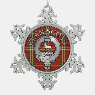 Clan Scott Crest & Tartan Snowflake Pewter Christmas Ornament
