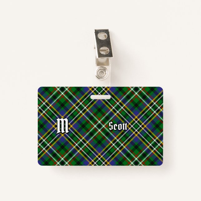 Clan Scott Green Tartan Badge ID Badge (Front with Clip)
