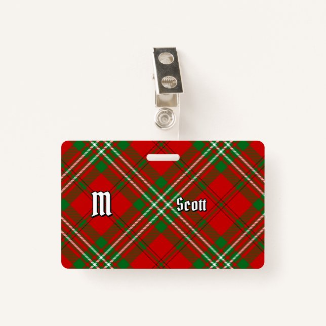 Clan Scott Red Tartan Badge ID Badge (Front with Clip)