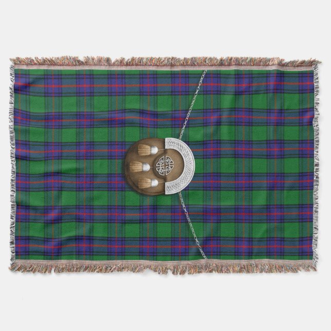 Clan Shaw Tartan And Sporran Throw Blanket (Front)