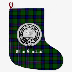 Clan Sinclair Crest Badge & Tartan Customisable Large Christmas Stocking