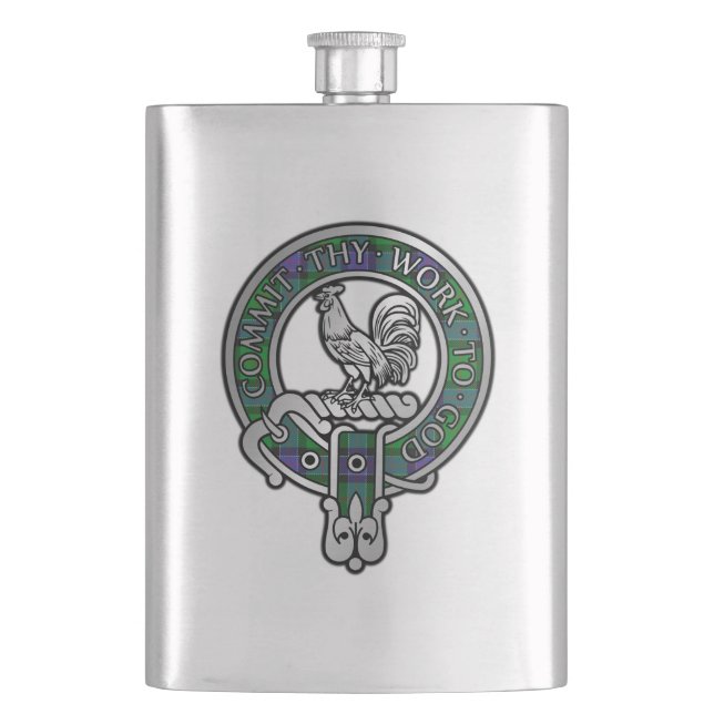 Clan Sinclair Crest & Hunting Tartan Flask (Front)
