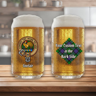 Clan Sinclair Crest over Hunting Tartan Can Glass