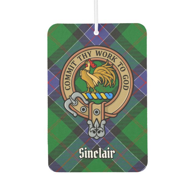 Clan Sinclair Crest over Hunting Tartan Car Air Freshener (Front)