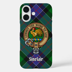Clan Sinclair Crest over Hunting Tartan iPhone 16 Case