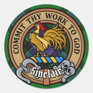 Clan Sinclair Crest over Hunting Tartan Classic Round Sticker